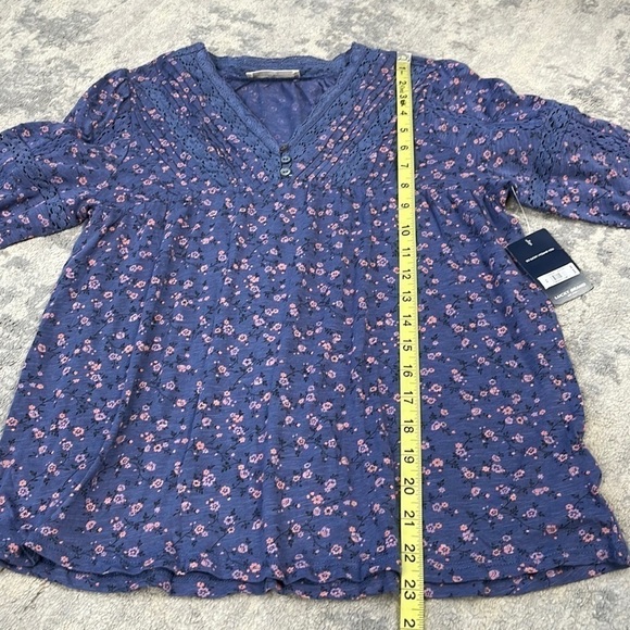 NWT Lucky Brand Floral Print Lace Inset Peasant Top Long Sleeve V Neck Sz XS - Picture 9 of 16